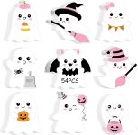 54 Pcs Halloween Cut-Outs Double Printed Pink Ghost