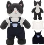 MorisMos Blue Cow Cat Stuffed Animal with Navy Overalls