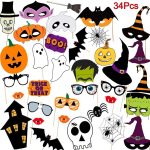 Halloween Photo Booth Props Kit, 34 Pieces DIY Vintage
