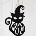 Halloween Door Hanger Black Boo Door Sign Decor Round