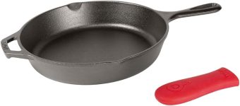 Lodge 12 Inch Cast Iron Skillet with Red Silicone Hot