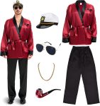 Halloween Red Silky Robe Jacket Costume Set Men's