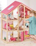 Tiny Land Wooden Dollhouse for Girls - 6 Rooms Wooden