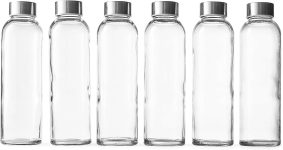 Epica Clear Glass Bottles with Lids, 18oz Resuable