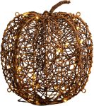 Nearly Natural 12in. Pre-Lit Autumn Rattan Fall Pumpkin