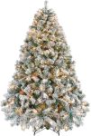 Yaheetech 6ft Snow Flocked Pre-lit Christmas Tree with