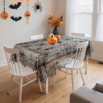 Black Lace Halloween Tablecloth Rectangular Overlay 54