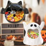 2 Pack Halloween Candy Bowls, 4 Inch Ceramic Ghost and