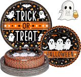 24 Pcs Happy Halloween Paper Plates Set - Cute Ghost
