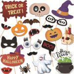 20pcs Halloween Photo Booth Props Sign Kit Pumpkin Bat