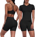 Women 3 Piece Workout Sets Seamless Running Tops