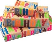 BIOBROWN Kraft Wrapping Paper Roll Colorful Text Happy