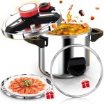 18/8 Stainless Steel Pressure Cooker 8 Qt, [One-Hand