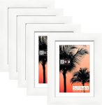 VCK 5x7 Picture Frame, White Wood Frame Set of 5 with