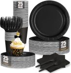 Black Paper Plates and Napkins, Disposable Black Party