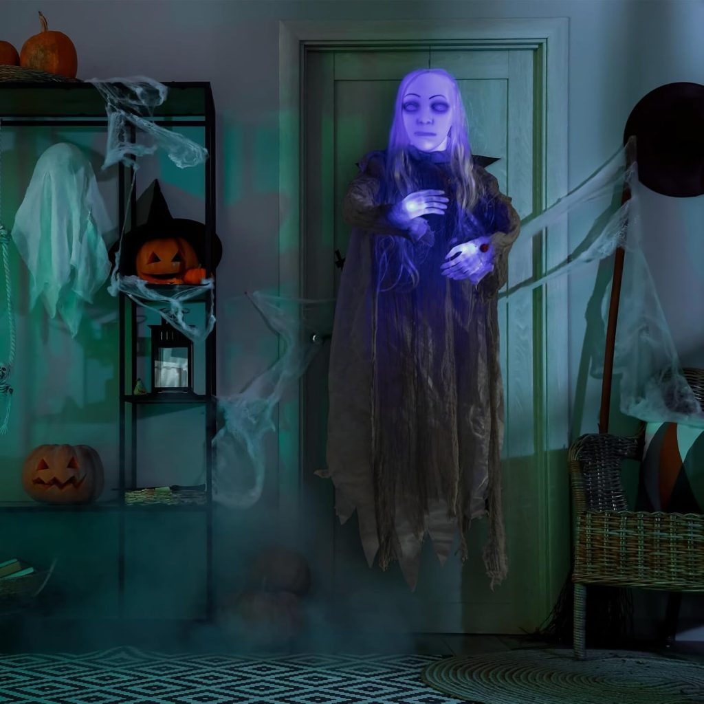 HollyHOME Animated Hanging Ghost with Glowing Head and