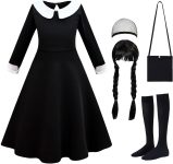 Black Costume Girls with Wig Socks Kids Toddler Black