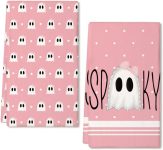 ARKENY Halloween Kitchen Dish Towels Set of 2,Pink
