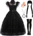 Women Girls Black Dress for Halloween Costume with