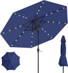 9' Solar LED Patio Umbrella with Tilt & Crank|8 Sturdy