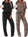 Ekouaer 2 Pack Womens Pajama Sets Short Sleeve Tops and