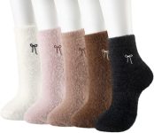 Patelai 5 Pairs Fuzzy Socks for Women Bow Fuzzy Plush