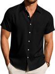 DEMEANOR Mens Linen Shirts Short Sleeve Casual Wrinkle
