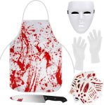Lavwox 25 Pcs Butcher Costume Scary Set, Cooking Chef