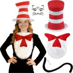 Vermeyen 4Pcs Cat costume Striped Top Hat Bow tie Tail