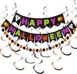Happy Halloween Banner Decorations, Orange and Black