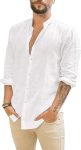 Mens Summer Casual Long Sleeve Cotton Linen Shirts
