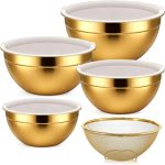 Gold Mixing Bowls with Lids Set, 4pcs Gold Stainless