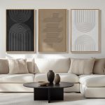 Large Framed Black and White Neutral Abstract Wall Art