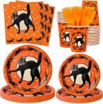 JarThenaAMCS 125Pcs Halloween Tableware Set Orange