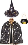 2pcs Wizard Costume Kids, Witch Cape and Wizard Hat,