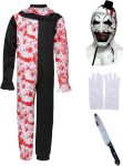 4Pcs Mens Scary Clown Costume Outfits, Killer Clown