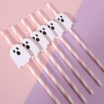 Pink Halloween Ghost Paper Straws - 12PCS Pink Ghost