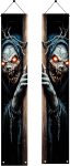 2PCS Halloween Porch Banner Scary Skeleton Demon