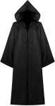 Men's Black Medieval Cloak Hooded Robe Costume -