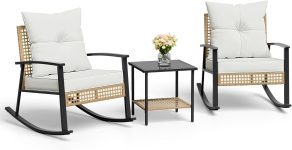 Greesum 3-Piece Patio Bistro Set Rocking Chair,