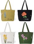 CALLIE Personalized Birth Flower Corduroy Tote Bag for