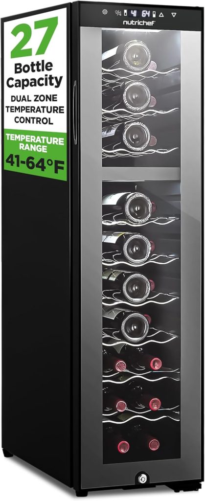 NutriChef 27 Bottle Wine Fridge | Dual Zone Wine