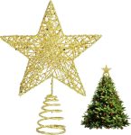 Christmas Tree Topper, Gold Glittered Star with Hollow