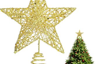 Christmas Tree Topper, Gold Glittered Star with Hollow