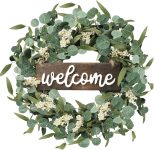 Sggvecsy Green Eucalyptus Wreath with Welcome Sign 20in