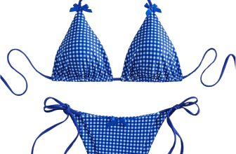Women's 2 Piece Gingham Bikini Set Cute Triangle Thong