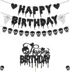 Black Glitter Halloween Birthday Banner Decorations
