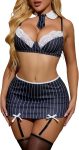 Aranmei Women's Striped Costume Set Lace Top Schoolgirl