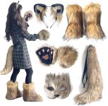 cat mask and Tail Animal Costume with wolf Ears Paws