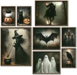 JarThenaAMCS 8Pcs Vintage Halloween Wall Art Prints